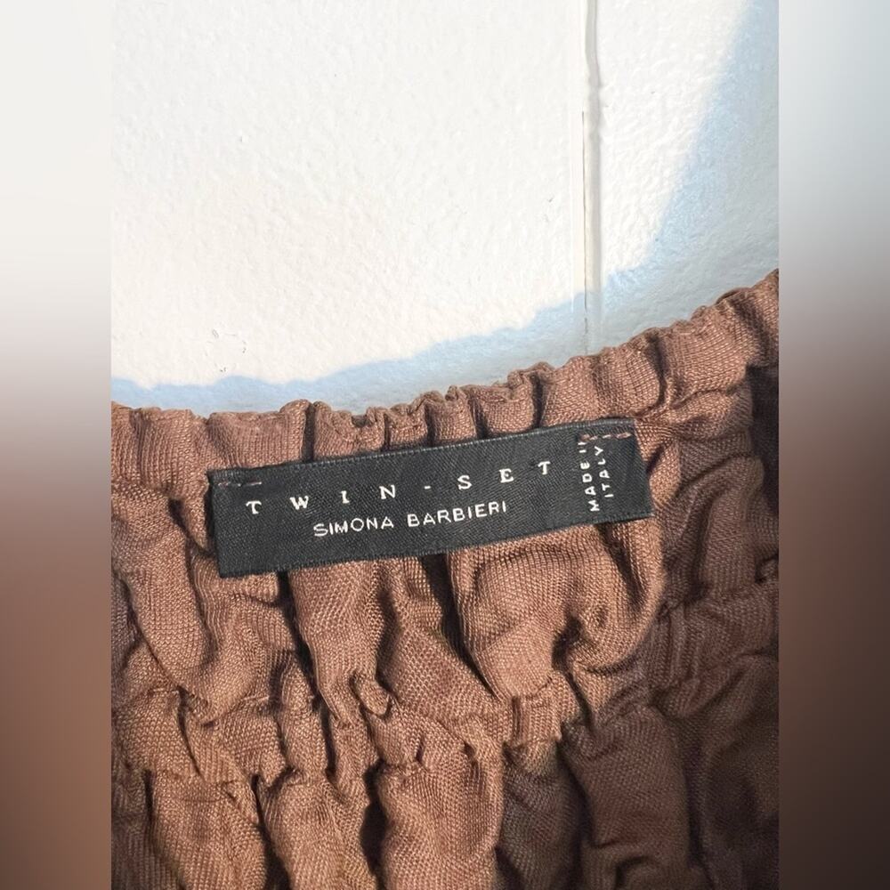 Twin set by Simona barbieri brown linen blend midi dress tiered skirt - Picture 4 of 11